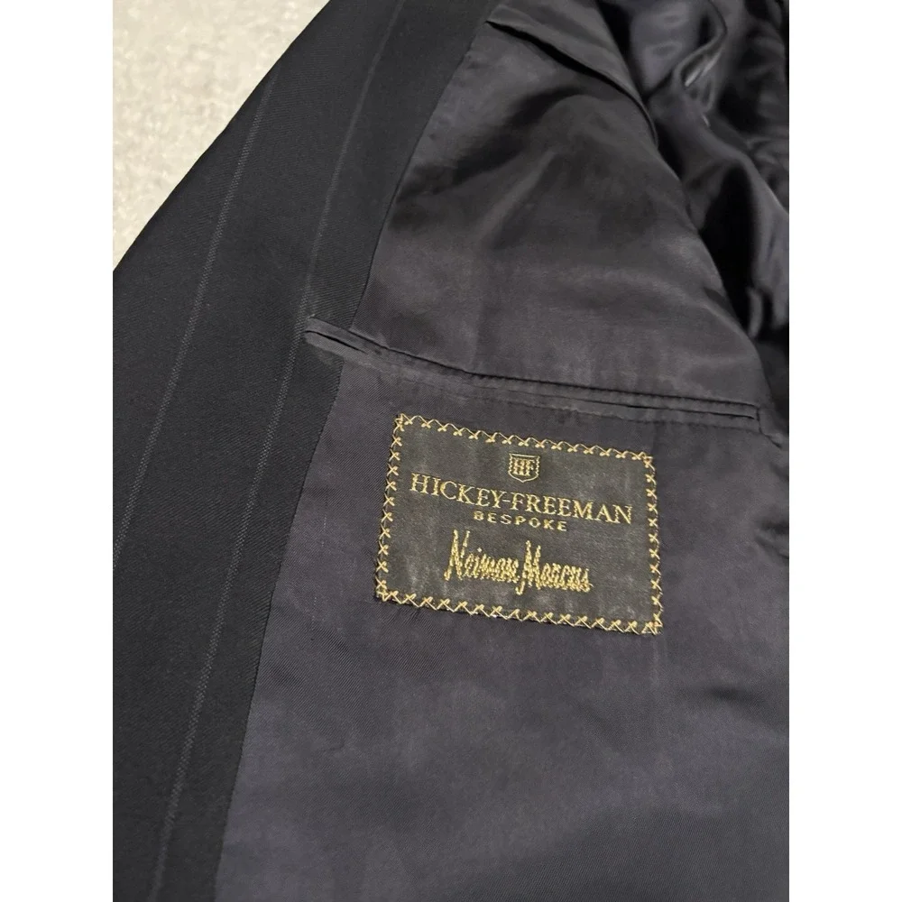 Hickey Freeman Bespoke Navy Blue Wool Striped Blazer‎ Jacket Size 44R Loro Piana
